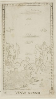 Venus, plate 43 from Planets and Spheres, c. 1465, Master of the E-Series Tarocchi, Italian, active