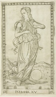 Polyhymnia, plate fifteen from Apollo and the Muses, c. 1465, Master of the E-Series Tarocchi,