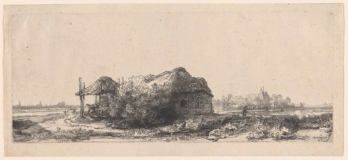Landscape with Cottages and a Hay Barn: Oblong, 1641, Rembrandt van Rijn, Dutch, 1606-1669,