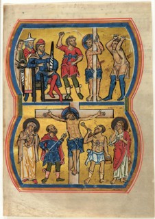 The Flagellation and The Crucifixion, from a Psalter, about 1239, German (Braunschweig, Lower