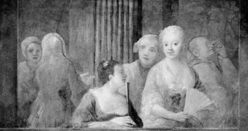 Fashionable Figures, with Two Women Holding Fans, 1733/35, British, England, Oil on plaster,