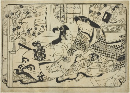 Dalliance, c. 1685, Attributed to Sugimura Jihei, Japanese, active c. 1681-98, Japan, Hand-colored