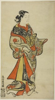 Standing Courtesan, 1710s, Okumura Masanobu, Japanese, 1686-1764, Japan, Hand-colored woodblock