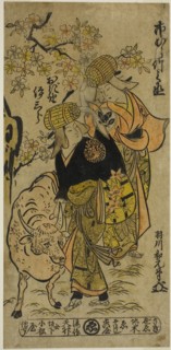 The Actors Ichimura Takenojo IV and Ogino Isaburo I as firewood peddlers in the play Niwatori Oshu