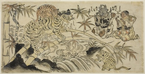 The Bad Tiger Cub, c. 1730, Japanese, 18th century, Japan, Hand-colored woodblock print, hosoban