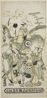 The Actors Tamazawa Saijiro I as Ushiwakamaru, Segawa Kikunojo I as Oroku, and Otani Oniji I as
