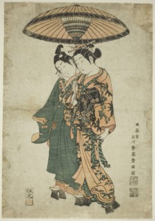The Actors Sanogawa Ichimatsu I and Segawa Kikunojo I as lovers under an umbrella, c. 1740s,