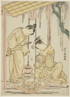 Modern parody of the well-curb episode from Tales of Ise, c. 1766, Ishikawa Toyonobu, Japanese,