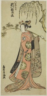 The Actor Segawa Yujiro I as Oshichi in the play Edo no Haru Meisho Soga, performed at the Ichimura