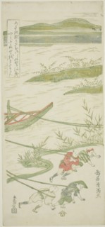 Towing boats against the current, c. 1764, Torii Kiyomitsu I, Japanese, 1735-1785, Japan, Color