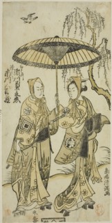 The Actors Segawa Kikunojo II as Ohatsu and Ichikawa Yaozo II as her lover Tokubei in the play Yoni