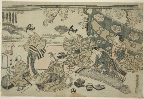 A picnic under cherry trees, c. 1755/64, Torii Kiyomitsu I, Japanese, 1735-1785, Japan, Color