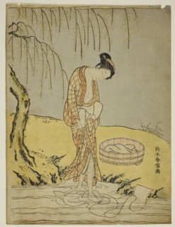 Washing Cloth in a Stream, c. 1768/69, Suzuki Harunobu ?? ??, Japanese, 1725 (?)-1770, Japan, Color