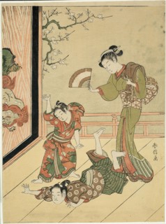 The Wrestling Match (parody of Ushikawamaru and Benkei), c. 1767, Suzuki Harunobu ?? ??, Japanese,