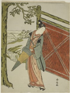Young Man Holding Umbrella Beside a Fence, c. 1767/68, Suzuki Harunobu ?? ??, Japanese, 1725