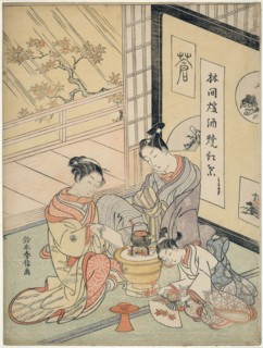 Burning Maple Leaves to Heat Sake, c. 1768, Suzuki Harunobu ?? ??, Japanese, 1725 (?)-1770, Japan,