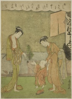 Two Women with Boy in Front of Powder Shop, c. 1770/71, Attributed to Shiba Kokan (Suzuki