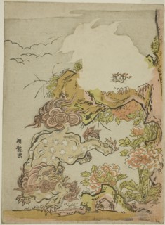 Chinese Lions and Peonies, c. 1772, Isoda Koryusai, Japanese, 1735-1790, Japan, Color woodblock