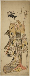 Yaoya Oshichi holding a battledore paddle, c. 1744/51, Okumura Masanobu, Japanese, 1686-1764,