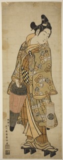 The Actor Sanogawa Ichimatsu I as a young man holding an umbrella and a lantern, c. 1748, Ishikawa