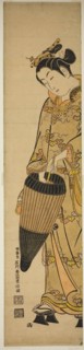 Young Woman with Umbrella, c. 1740s, Ishikawa Toyonobu, Japanese, 1711-1785, Japan, Hand-colored