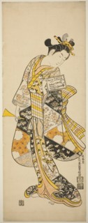 Standing Geisha, c. 1748, Ishikawa Toyonobu, Japanese, 1711–1785, Japan, Hand-colored woodblock