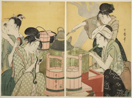 Kitchen Scene, c. 1794/95, Kitagawa Utamaro ??? ??, Japanese, 1753 (?)-1806, Japan, Color woodblock