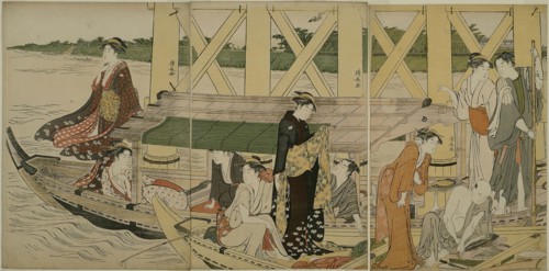 Pleasure Boats below Azuma Bridge, c. 1784, Torii Kiyonaga, Japanese, 1752-1815, Japan, Color