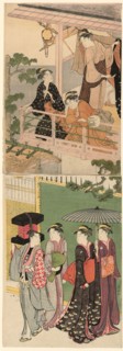 A Fan Peddler Passing Beneath a Balcony, c. 1786, Torii Kiyonaga, Japanese, 1752-1815, Japan, Color