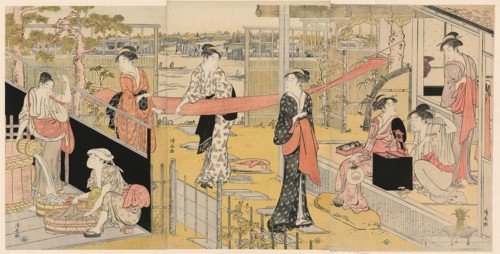 Women Washing Clothes, c. 1788, Torii Kiyonaga, Japanese, 1752-1815, Japan, Color woodblock print,