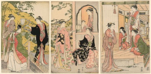 A Modern Version of Ushiwakamaru Serenading Princess Joruri, c. 1785, Torii Kiyonaga, Japanese,
