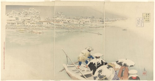 Second Month: Matsuchi Hill in Snow at Dusk (Kisaragi, Matsuchiyama yuki no tasogare), from the