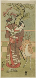 The Actor Ichikawa Yaozo II as Goi no Sho Munesada with a Deer, in the Play Kuni no Hana Ono no