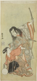 The Actors Sawamura Sojuro II as the priest Shunkan and Azuma Tozo II as Oyasu in the play Hime