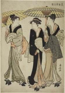 Under Umbrellas in a Shower, from the series A Brocade of Eastern Manners (Fuzoku Azuma no