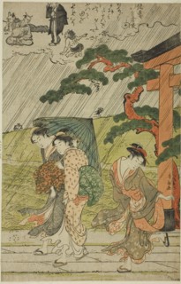 Sudden Shower at Mimeguri Shrine, c. 1787, Torii Kiyonaga, Japanese, 1752-1815, Japan, Color