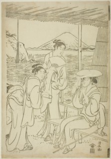Visitors to Enoshima, c. 1789, Torii Kiyonaga, Japanese, 1752-1815, Japan, Woodblock print, center