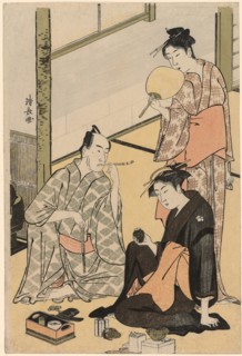 The Actor Matsumoto Koshiro IV with his family, from an untitled series of four prints showing