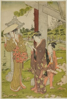 Picking Flowers at Kumano Junisha Shrine in Tsunohazu, late 1780s, Katsukawa Shuncho, Japanese,