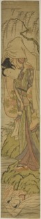 Young Man Carrying a Girl Sees her Reflection in the Water, c. 1771, Isoda Koryusai, Japanese,