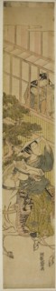 Young Man on Horseback and Two Women Watching from a Window, c. 1770, Isoda Koryusai, Japanese,