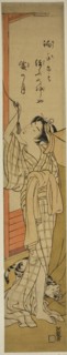Young Woman Hanging a Mosquito Net as Cat Plays at Her Feet, c. 1774, Isoda Koryusai, Japanese,