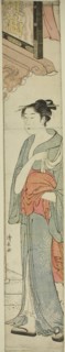 Woman Walking under a Store Sign, c. 1784, Torii Kiyonaga, Japanese, 1752-1815, Japan, Color