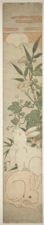 Morning-Glories, Rabbits, and Moon, c. 1780, Isoda Koryusai, Japanese, 1735-1790, Japan, Color