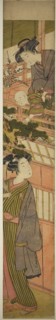 Women Holding Boy who is Reaching Out to Young Man Below, c. 1776, Attributed to Kitao Shigemasa,