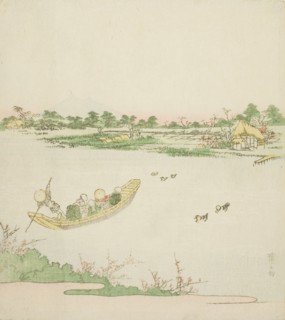 A Ferryboat Crossing the Sumida River, c. 1820s, Keisai Eisen, Japanese, 1790-1848, Japan, Color
