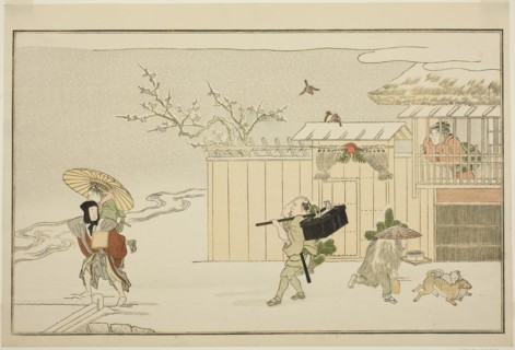 Delivering New Year Gifts in the Snow, from the illustrated kyoka anthology The Young God Ebisu