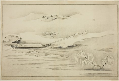 Towing a Barge in the Snow, from the album The Silver World, 1790, Kitagawa Utamaro ??? ??,