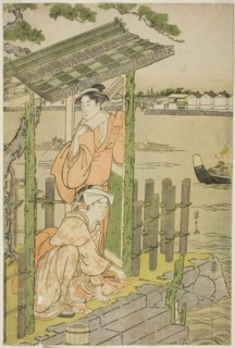 Gathering at a Teahouse on the Bank of the Sumida River, c. 1788/90, Chobunsai Eishi, Japanese,
