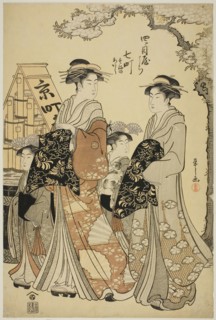 Nanamachi of the Yotsumeya with Attendants Sumano and Akashi, c. 1787, Chobunsai Eishi, Japanese,